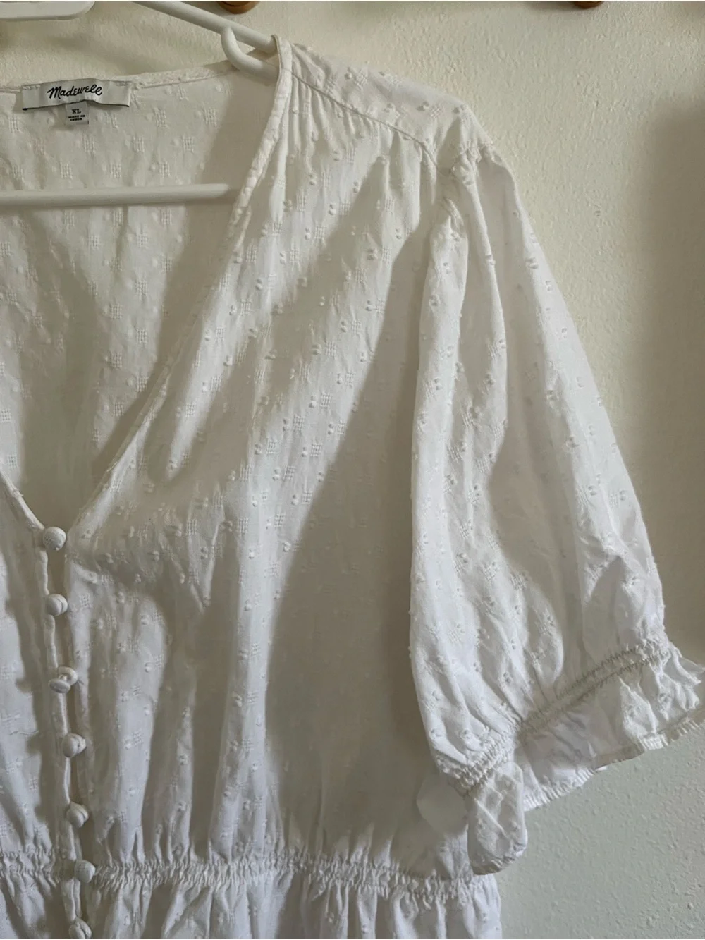 Madewell White Eyelet Peplum Button-Up Blouse